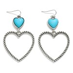 Wholesale linked Turquoise Heart Twisted Heart Hoop Drop Earring L