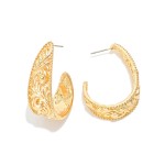 Wholesale metal Teardrop Hoop Earring Engraved Rococo Detail L
