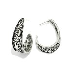 Wholesale metal Teardrop Hoop Earring Engraved Rococo Detail L