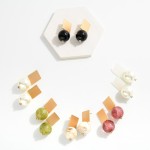 Wholesale metal Marbled Acetate Bead Squared Metal Post Drop Earring L