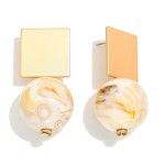 Wholesale metal Marbled Acetate Bead Squared Metal Post Drop Earring L