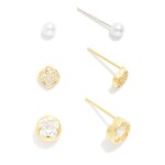 Wholesale set Three Stud Earrings Pearls Rhinestones D