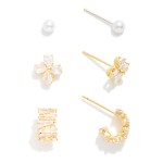 Wholesale do Everything Love Set Three Rhinestone Pearl Stud Hoop Earrings L