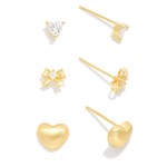 Wholesale do Everything Love Set Three Heart Bow Stud Earrings L