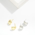 Wholesale textured Metal Half Circle Stud Earring L Gold Dipped