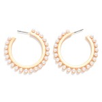 Wholesale flat Metal Hoop Earrings Studded Pearl Details D