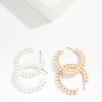 Wholesale flat Metal Hoop Earrings Studded Pearl Details D