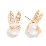 Wholesale rhinestone Pearl Easter Bunny Stud Earrings L
