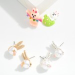 Wholesale rhinestone Pearl Easter Bunny Stud Earrings L