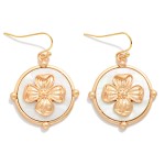 Wholesale pearlescent Medallion Drop Earrings Metal Flower Detail L