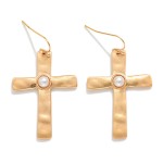 Wholesale hammered Metal Cross Drop Earrings Pearl Detail L