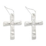 Wholesale hammered Metal Cross Drop Earrings Pearl Detail L