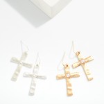 Wholesale hammered Metal Cross Drop Earrings Pearl Detail L