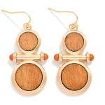 Wholesale stacked Wood Circle Metal Bar Drop Earrings L