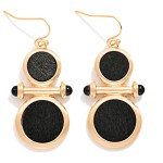 Wholesale stacked Wood Circle Metal Bar Drop Earrings L