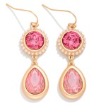 Wholesale rhinestone Circle Linked Stone Crystal Drop Earrings Pearl Details L
