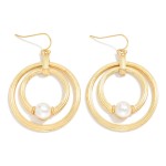 Wholesale ribbed Nesting Metal Hoops Post Drop Earrings Pearl Detail L