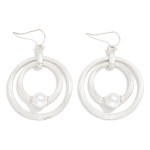 Wholesale ribbed Nesting Metal Hoops Post Drop Earrings Pearl Detail L