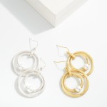 Wholesale ribbed Nesting Metal Hoops Post Drop Earrings Pearl Detail L