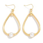 Wholesale ribbed Metal Teardrop Drop Earrings Pearl Detail L