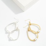 Wholesale ribbed Metal Teardrop Drop Earrings Pearl Detail L