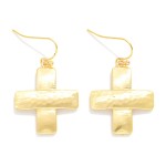 Wholesale overlapping Hammered Metal Plus Cross Drop Earrings L