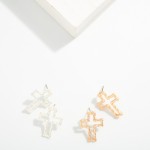 Wholesale textured Post Drop Cross Earrings L