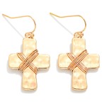 Wholesale wire Wrapped Hammered Metal Cross Drop Earrings L