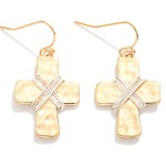 Wholesale wire Wrapped Hammered Metal Cross Drop Earrings L