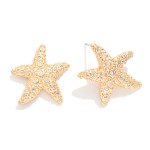 Wholesale textured Metal Starfish Post Drop Earrings Rhinestone Details L