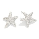 Wholesale textured Metal Starfish Post Drop Earrings Rhinestone Details L