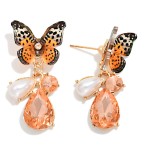 Wholesale resin Butterfly Drop Earrings Rhinestone Pearl Dangle Details L