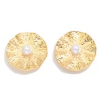 Wholesale large Hammered Metal Pearl Post Drop Earrings L
