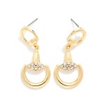 Wholesale metal Horsebit Post Drop Earrings Rhinestone Details L