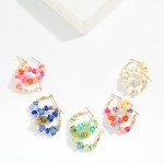 Wholesale stone Metal Disk Beaded Hoop Earrings D