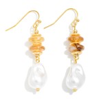 Wholesale stone Disk Baroque Pearl Beaded Drop Earrings L