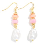 Wholesale stone Disk Baroque Pearl Beaded Drop Earrings L