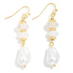 Wholesale stone Disk Baroque Pearl Beaded Drop Earrings L