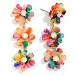 Wholesale linked Marbled Acetate Flowers Post Drop Earrings L
