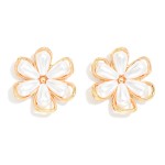 Wholesale metal Flower Post Drop Earrings Nesting Pearl Petals L