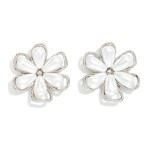 Wholesale metal Flower Post Drop Earrings Nesting Pearl Petals L