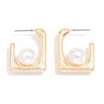 Wholesale metal Tapered Square Pearl Hoop Earrings L