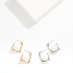 Wholesale metal Tapered Square Pearl Hoop Earrings L
