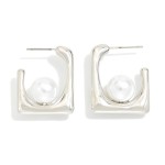 Wholesale metal Tapered Square Pearl Hoop Earrings L