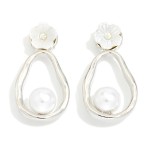 Wholesale metal Pearl Oyster Post Drop Earrings Pearlescent Flower Post L