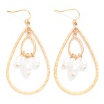 Wholesale textured Metal Nesting Teardrop Drop Earrings Pearl Charms L