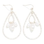 Wholesale textured Metal Nesting Teardrop Drop Earrings Pearl Charms L