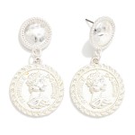 Wholesale linked Hammered Metal Medallion Coin Post Drop Earrings L