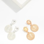Wholesale linked Hammered Metal Medallion Coin Post Drop Earrings L