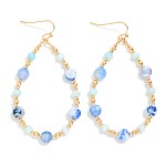 Wholesale marbled Stone Gold Bead Beaded Teardrop Earrings L